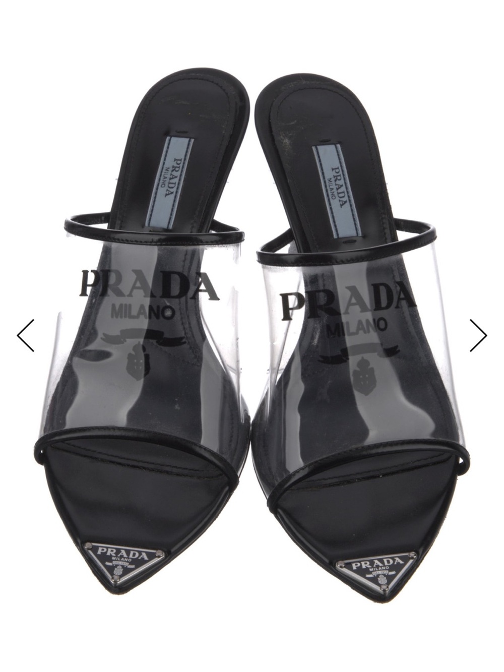 Prada Black Clear PVC Pointed Toe Slide Mules